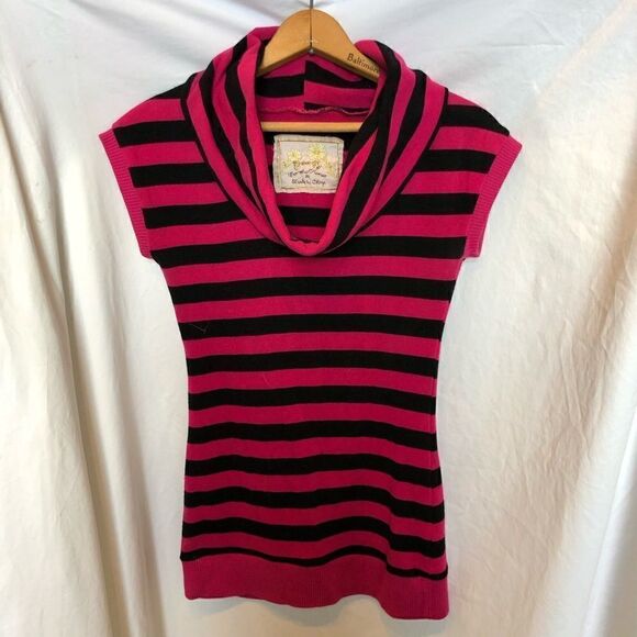 Poof Sleeveless Sweater top Black/pink stripes Medium - Picture 1 of 4